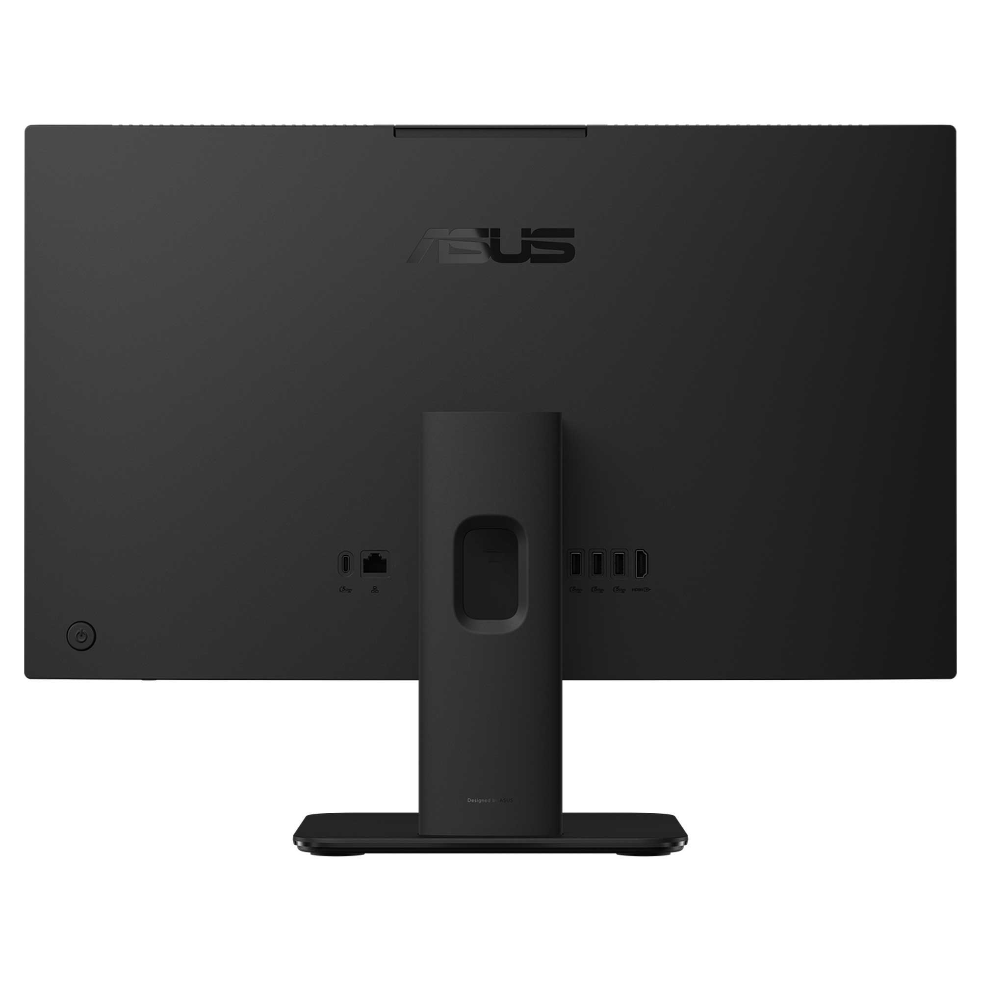 Standı ve çeşitli bağlantı noktaları olan siyah bir ASUS monitörün arkadan görünümü.