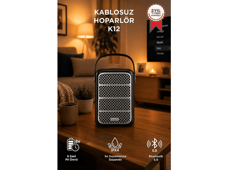 TORIMA Kablosuz Taşınabilir Speaker K12 Bluetooth Hoparlör Siyah