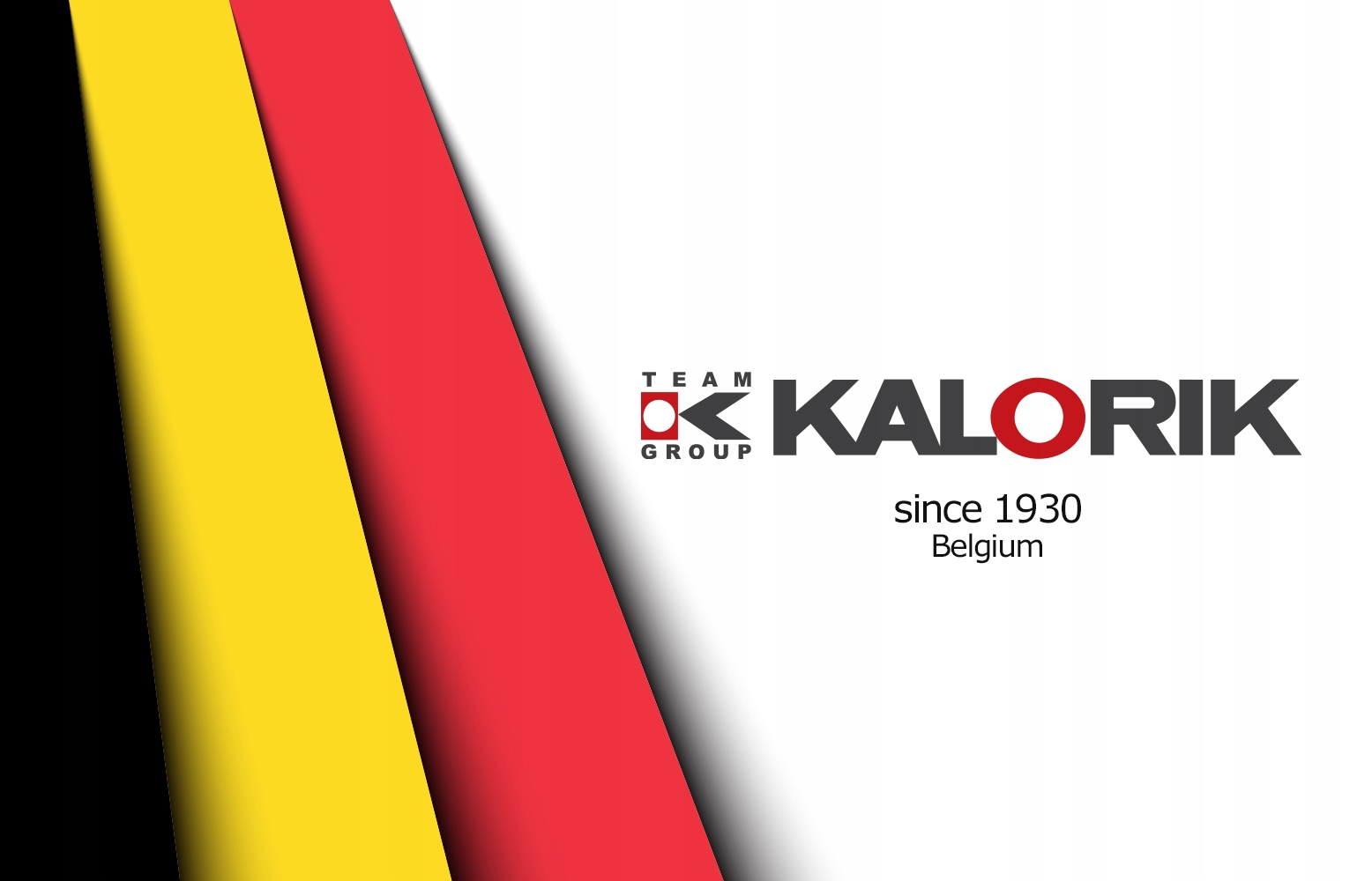 Logo Kalorik w barwach flagi belgijskiej czarnej,  żółtej, czerwonej na białym tle.