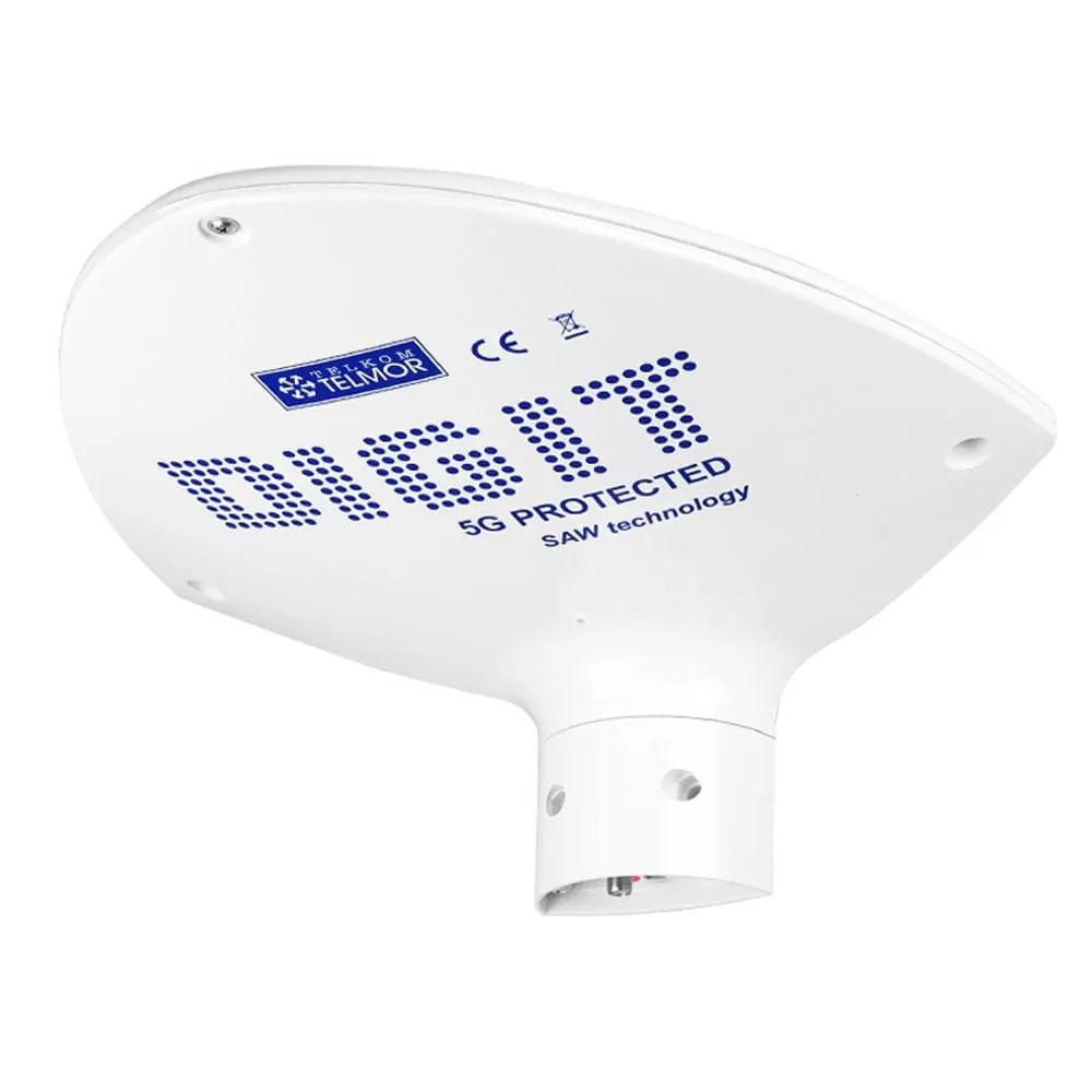 Biała antena Telkom-Telmor Digit 5G Protected na białym tle.