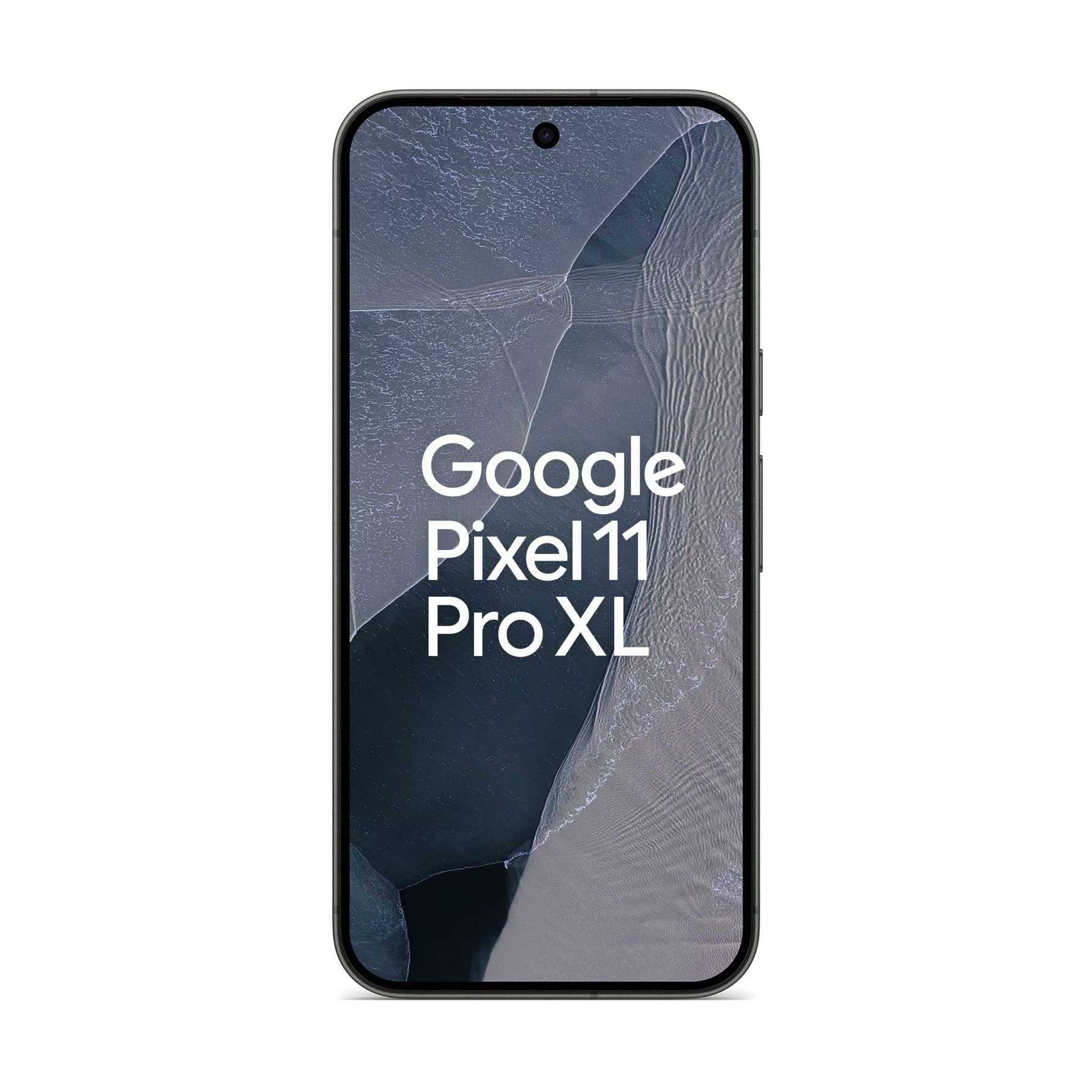 Smartfon z napisem Google Pixel 11 Pro XL na ekranie na szarym tle.
