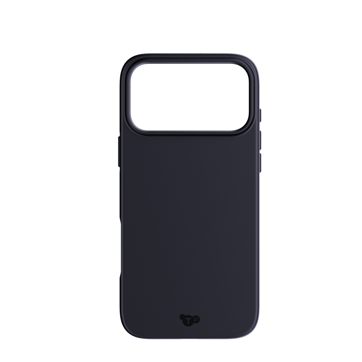 Eine schwarze Smartphone-Hülle mit offenem Rahmen oben vor schwarzem Hintergrund.