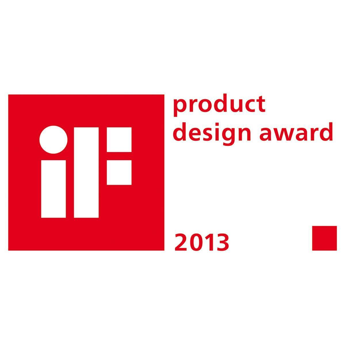 Das rote iF product design award 2013 Logo auf weißem Grund.