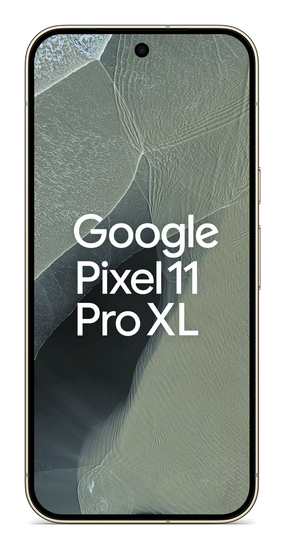 Smartfon z tłem w fale i białym napisem Google Pixel 11 Pro XL.