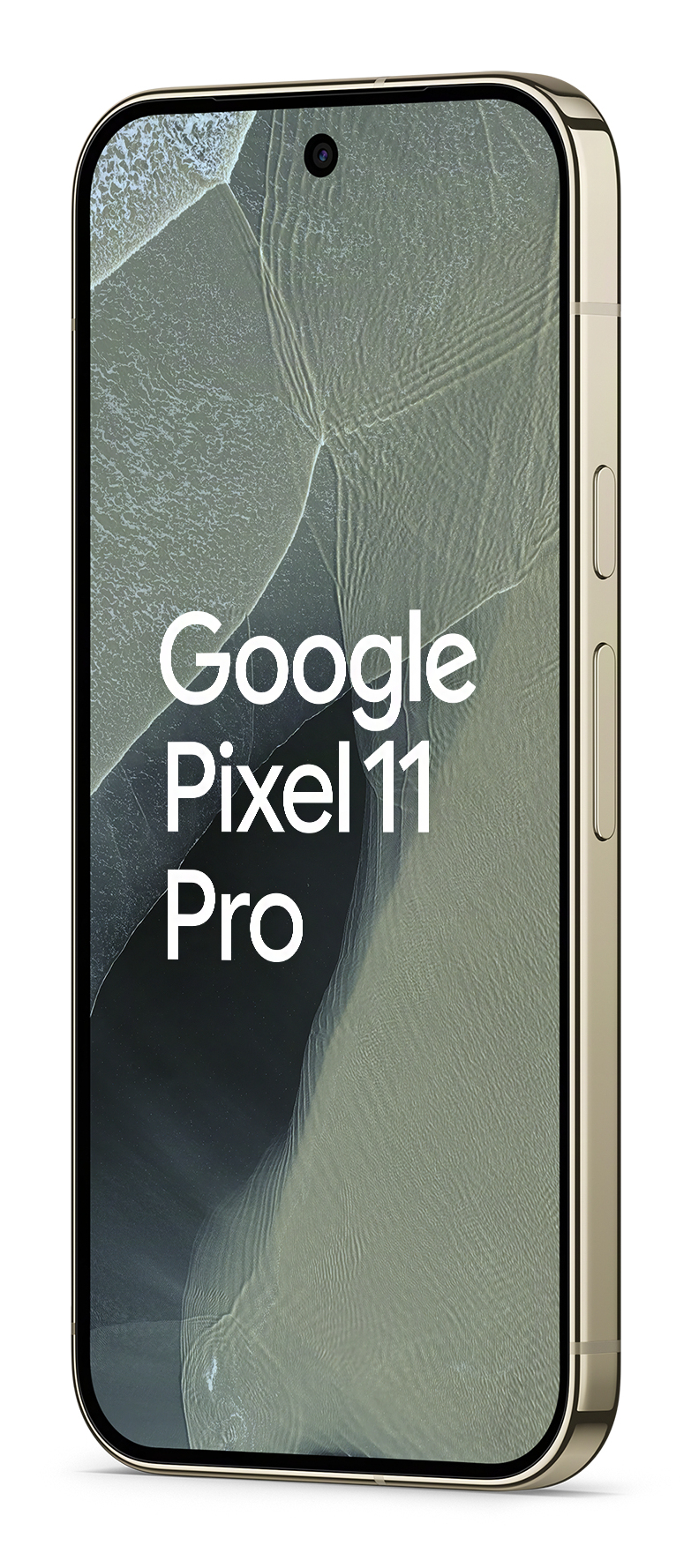 Smartfon z jasną ramką i wyświetlaczem z napisem Google Pixel 11 Pro.