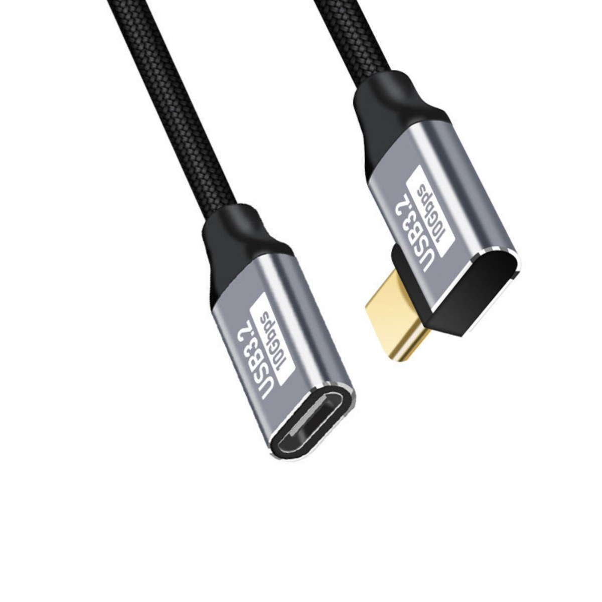 Zwei geflochtene USB-C-Kabel mit grauen Steckern, beschriftet mit USB 3.2 10Gbps.