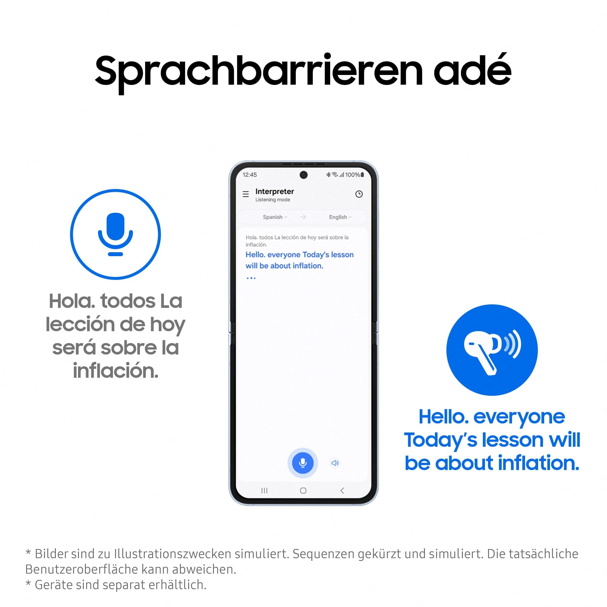 Uno smartphone mostra l'app interprete che traduce dallo spagnolo all'inglese.