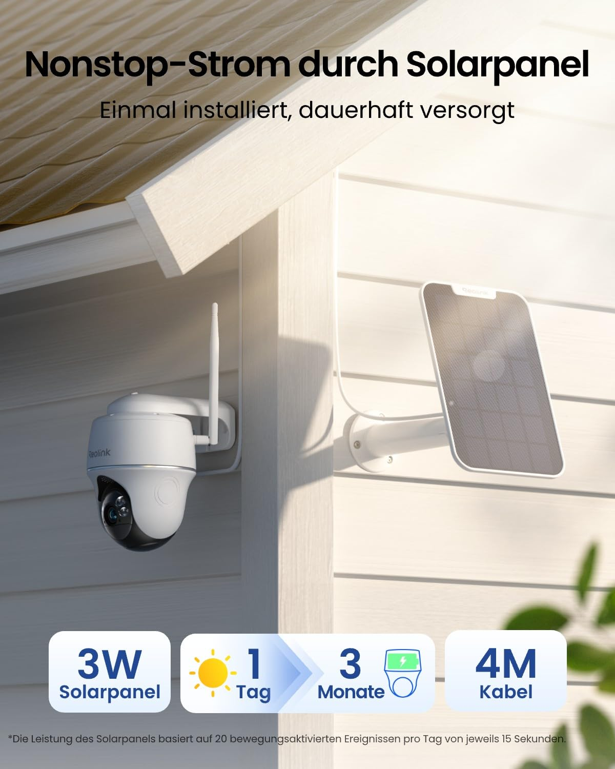 Telecamera di sicurezza impermeabile con pannello solare montata a parete.