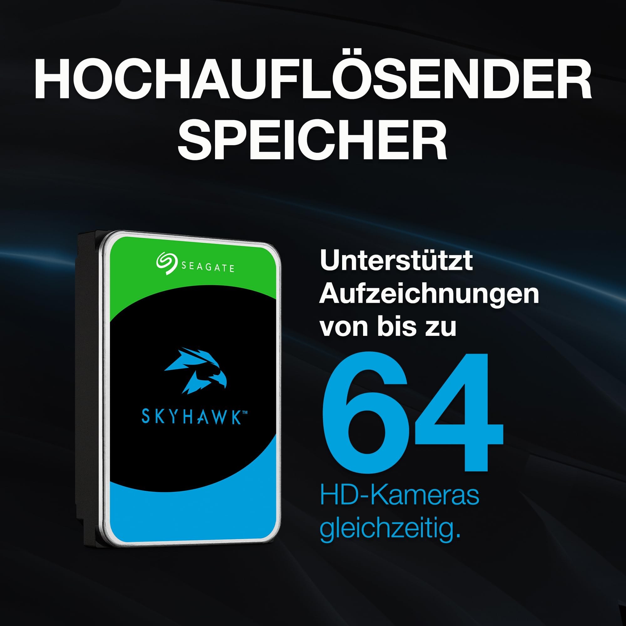 Hard disk di sorveglianza Seagate SkyHawk per unmassimo di 64 telecamere HD.