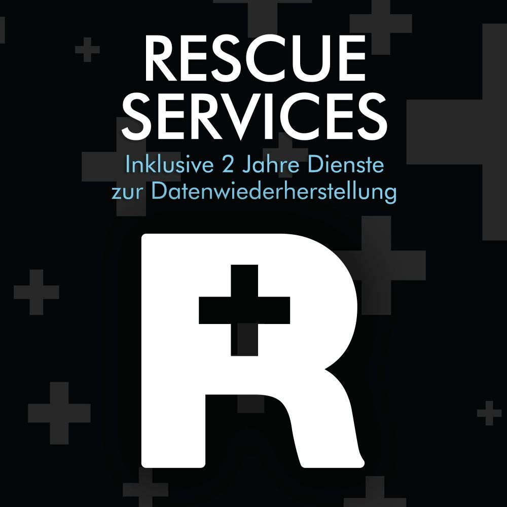 Logo di Rescue Services con testo bianco e una grande lettera R contenente una croce su sfondo nero.