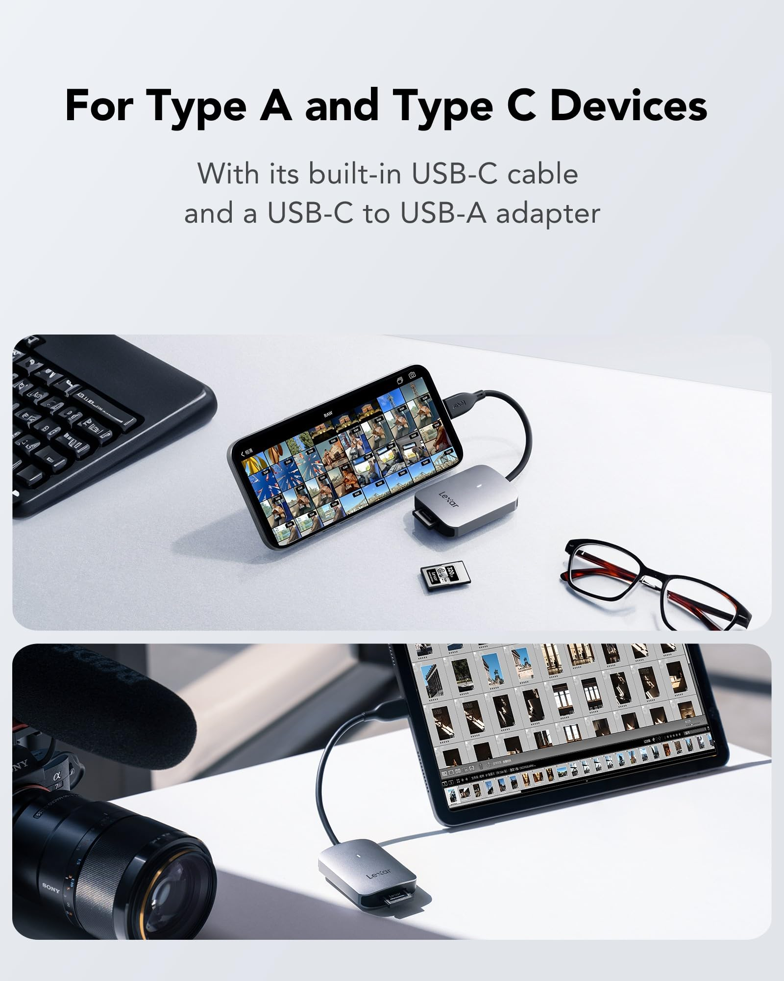 Adattatore con cavo USB-C collega smartphone e tablet ai dispositivi.