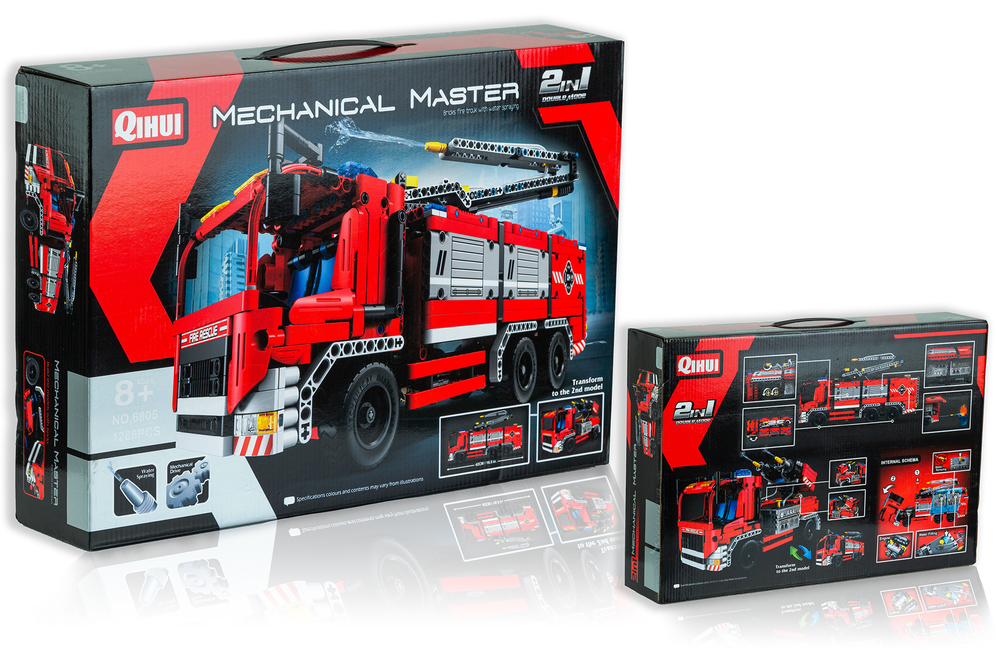 Zestaw konstrukcyjny wozu strażackiego Qihui Mechanical Master 2w1 w opakowaniu.