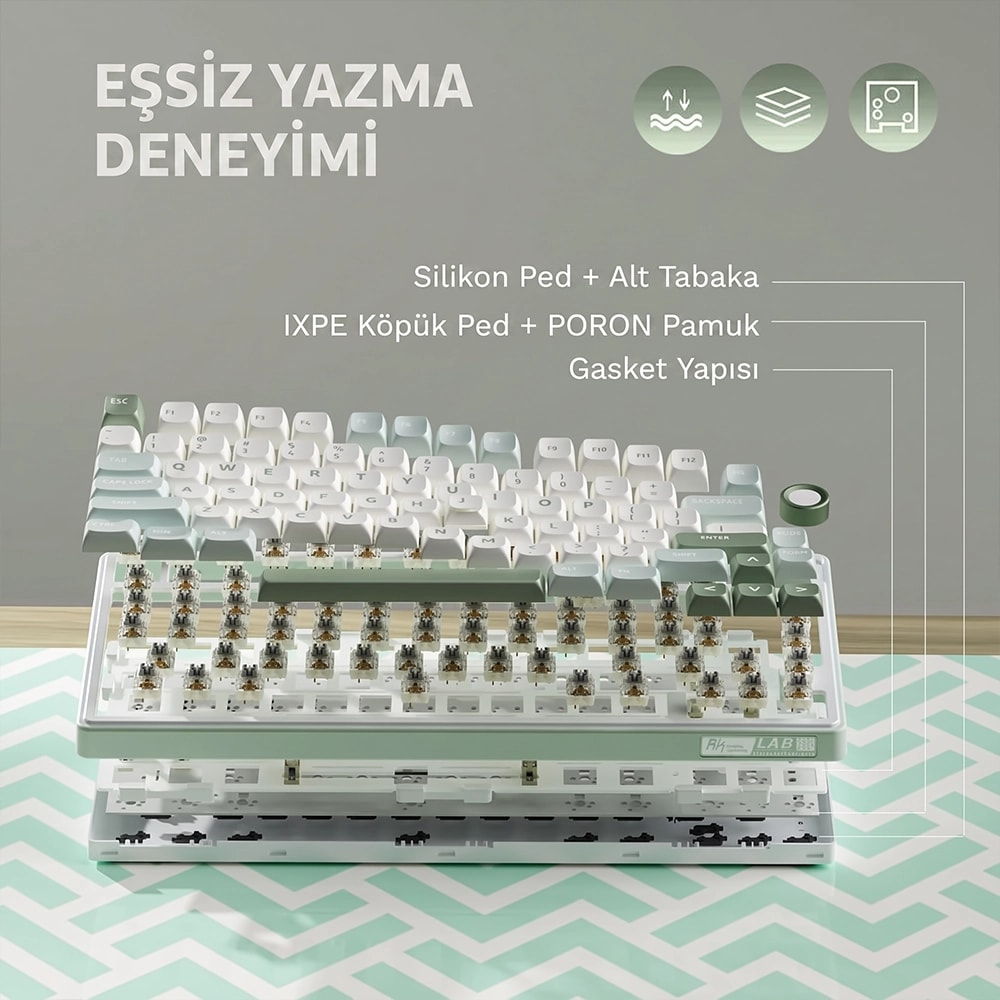 Klawiatura ROYAL KLUDGE R75 mechaniczna przewodowa RGB Sky Cyan srebrny