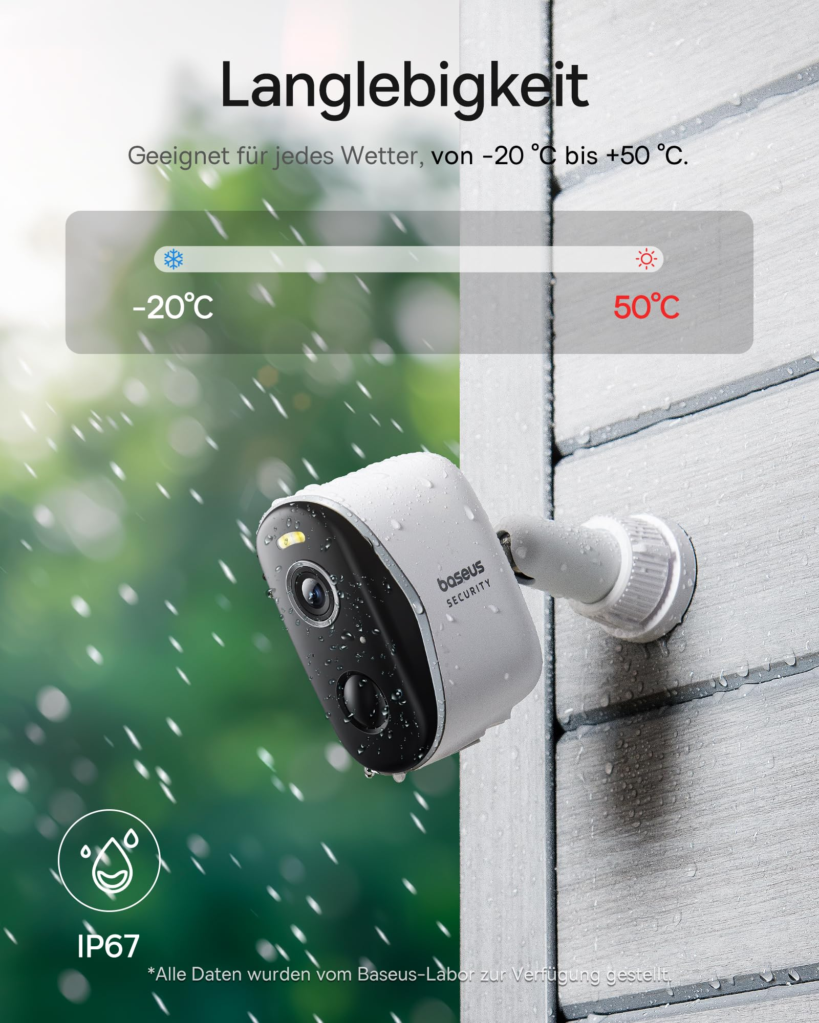 Telecamera di sicurezza Baseus resistente alle intemperie sotto la pioggia.