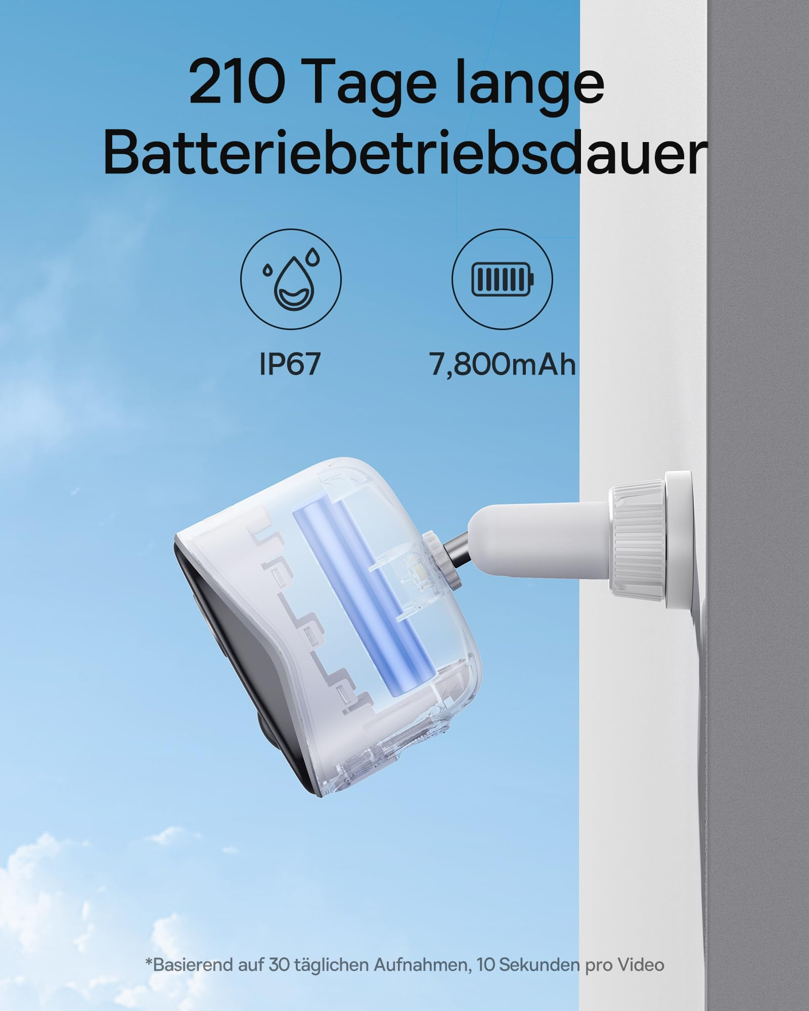 Telecamera di sicurezza impermeabile a muro con 210 giorni di batteria.