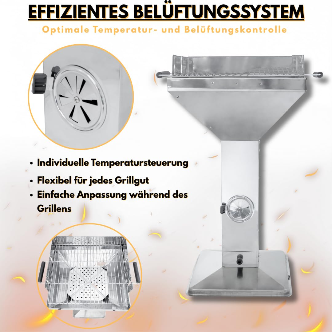 Griglia in acciaio inox con ventilazione efficiente e controllo termico.