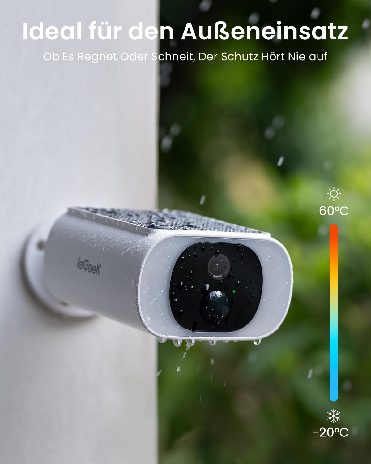 Telecamera di sicurezza resistente alle intemperie sotto la pioggia.