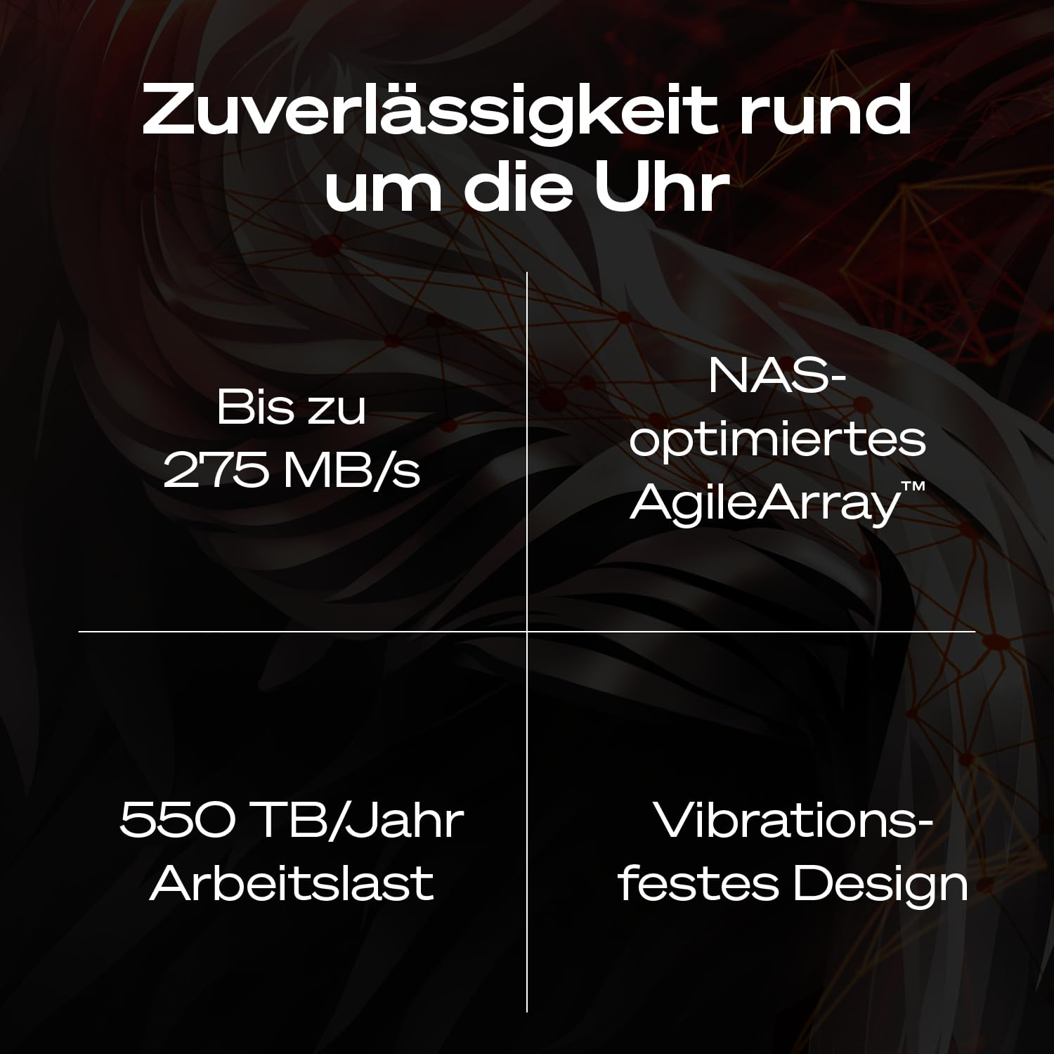Grafica promozionale con specifiche tecniche su sfondo scuro.