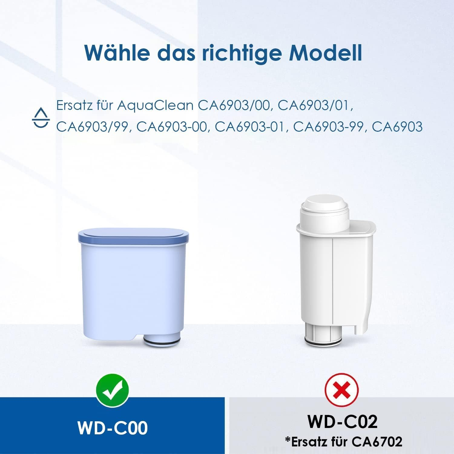 Scegli il modello giusto: confronto tra i filtri dell'acqua WD-C00 e WD-C02.