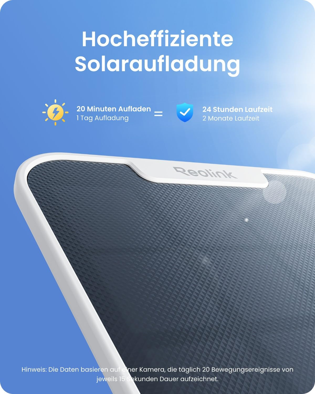 Pannello solare con testo su ricarica solare efficiente e autonomia su sfondo blu.
