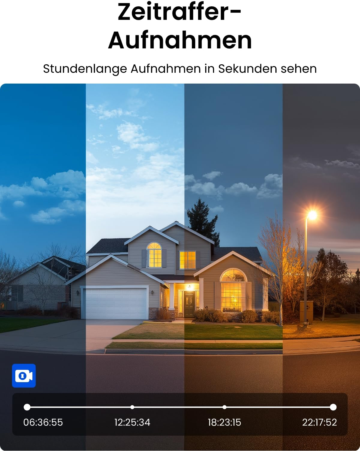 Un video in time-lapse mostra una casa dal giorno alla notte.