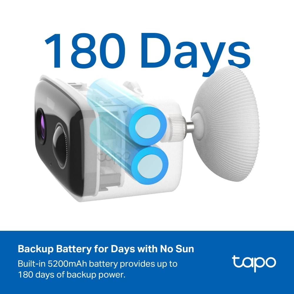 Batteria di backup ricaricabile per telecamera con fino a 180 giorni di autonomia.