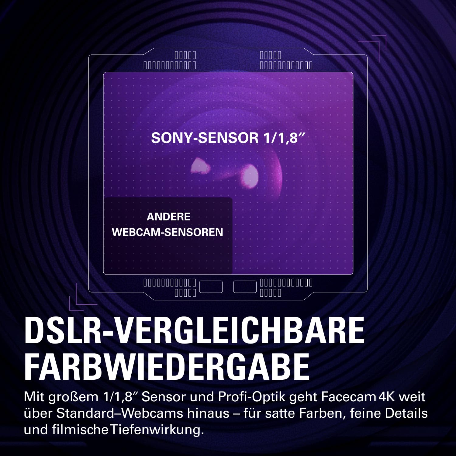 Poster tecnico per sensore Sony da 1/1,8 pollici con testo sulla riproduzione cromatica DSLR.