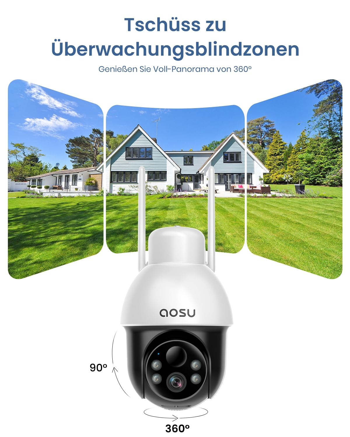 Telecamera di sicurezza Aosu impermeabile con panoramica a 360 gradi di una casa.