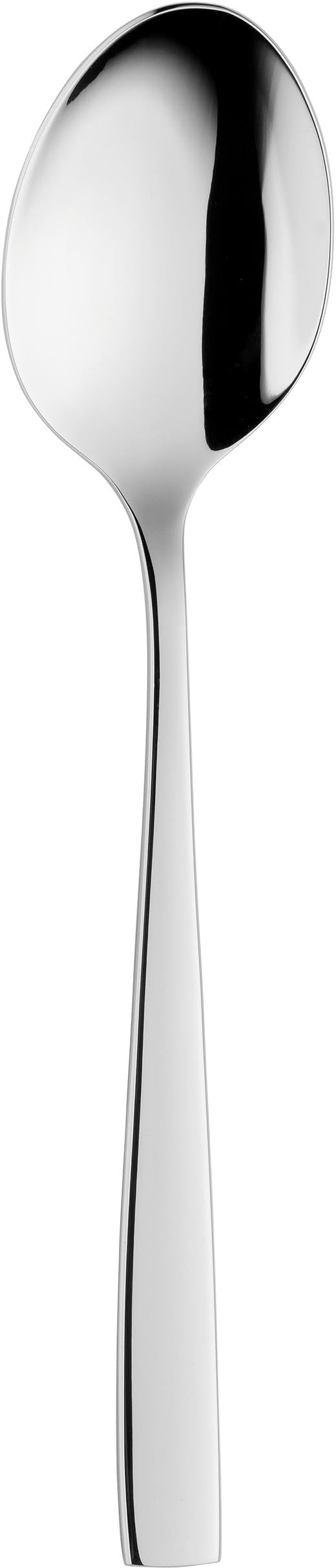 Une cuillère en argent brillant sur fond blanc.