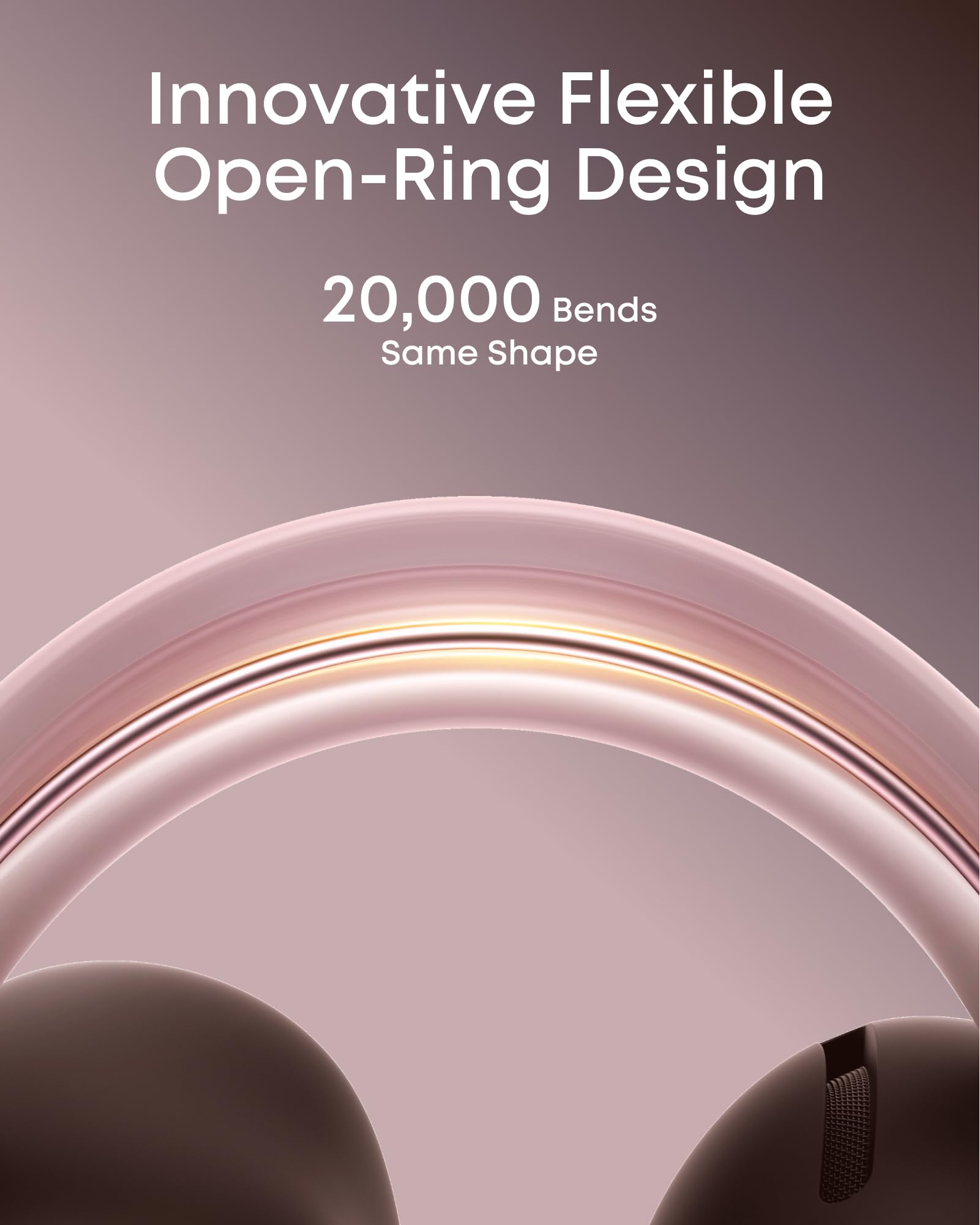 Cuffie rosa flessibili dal design ad anello aperto con arco luminoso e testo su 20.000 pieghe.