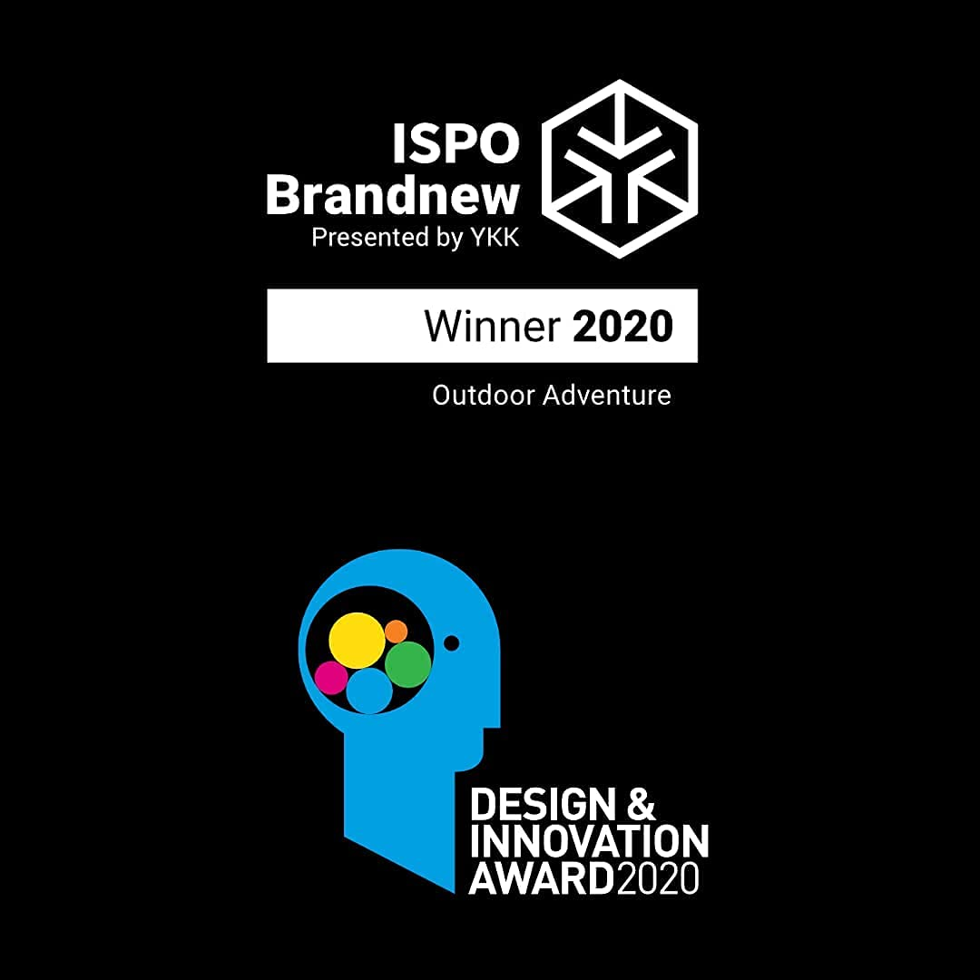 Schwarzes Plakat mit dem ISPO Brandnew Winner 2020 Logo und Design & Innovation Award 2020.