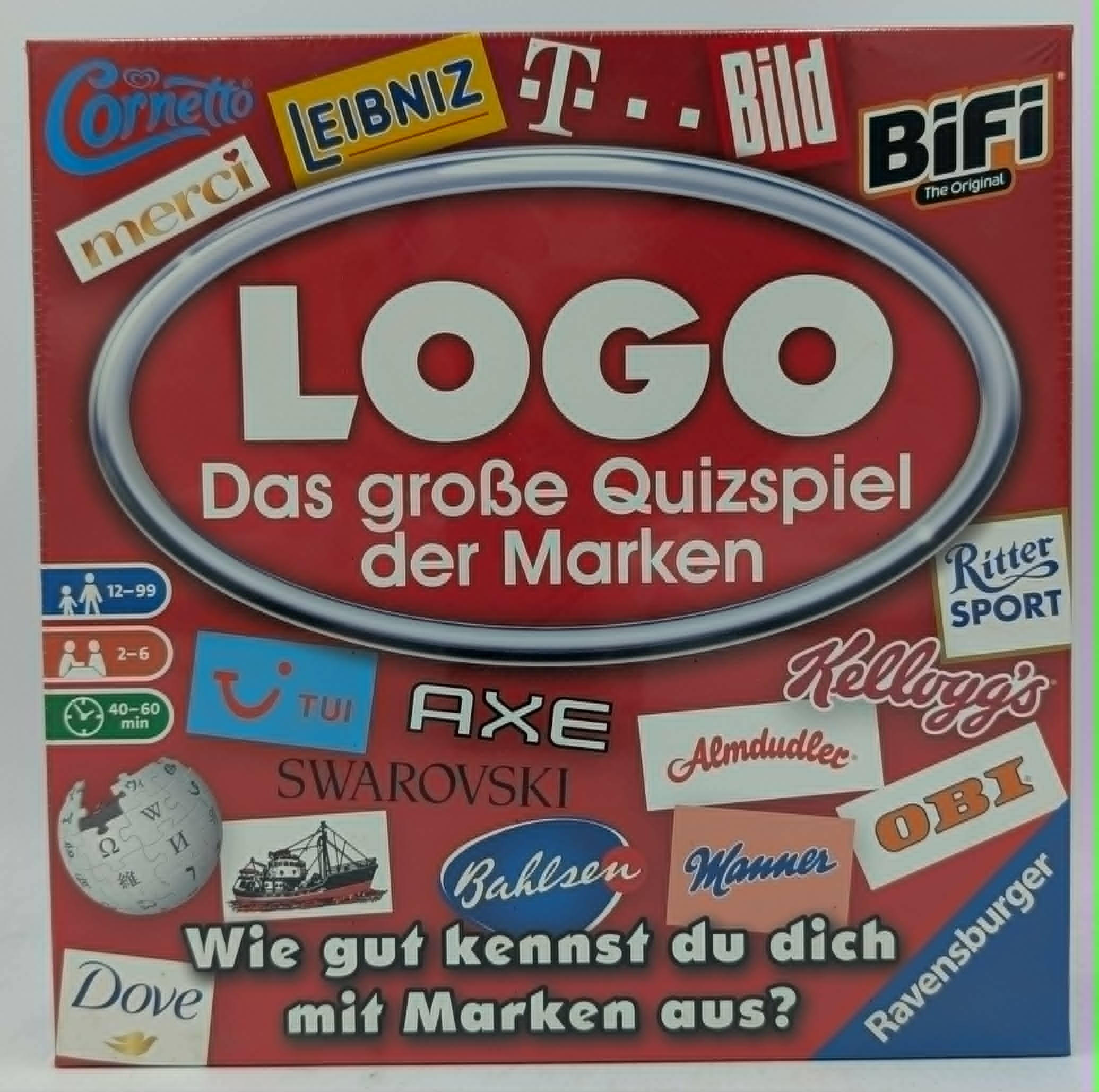 Logo Brettspielbox mit verschiedenen bekannten Markenlogos auf rotem Hintergrund.