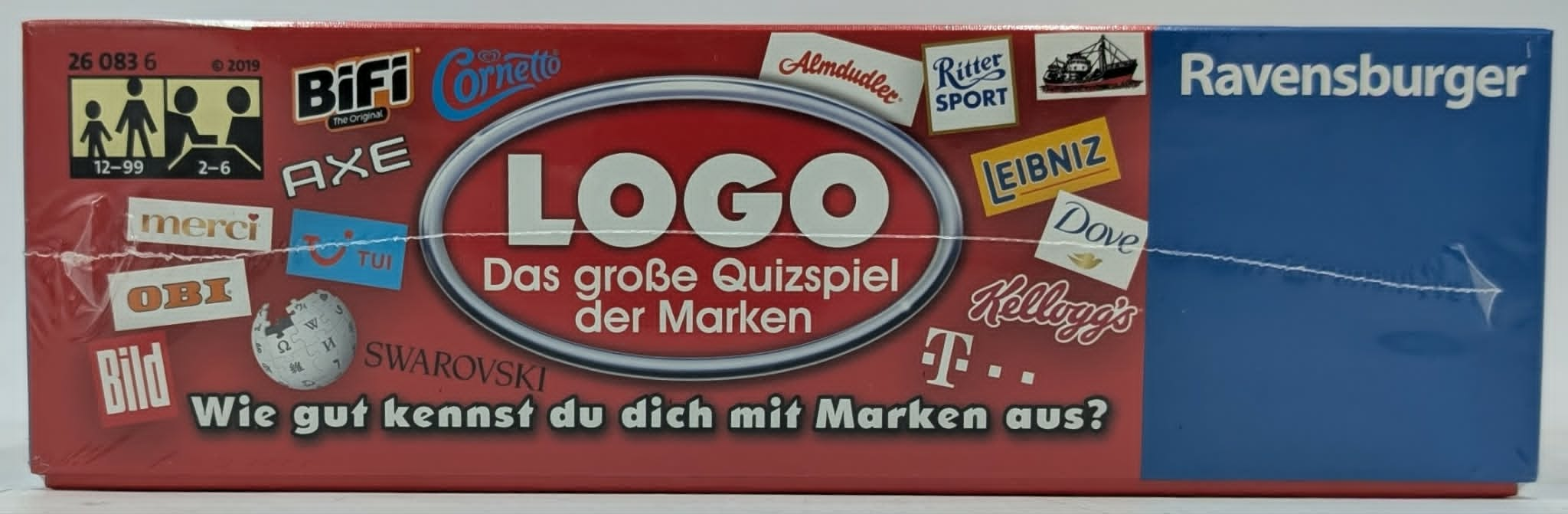 Die Brettspielschachtel LOGO Das große Quizspiel der Marken zeigt viele bekannte Logos.