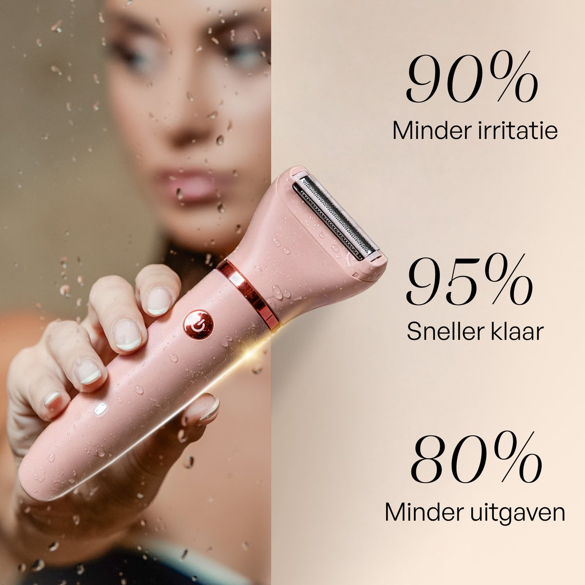 Eine Hand hält einen rosa Rasierer, mit Statistiken im Hintergrund.
