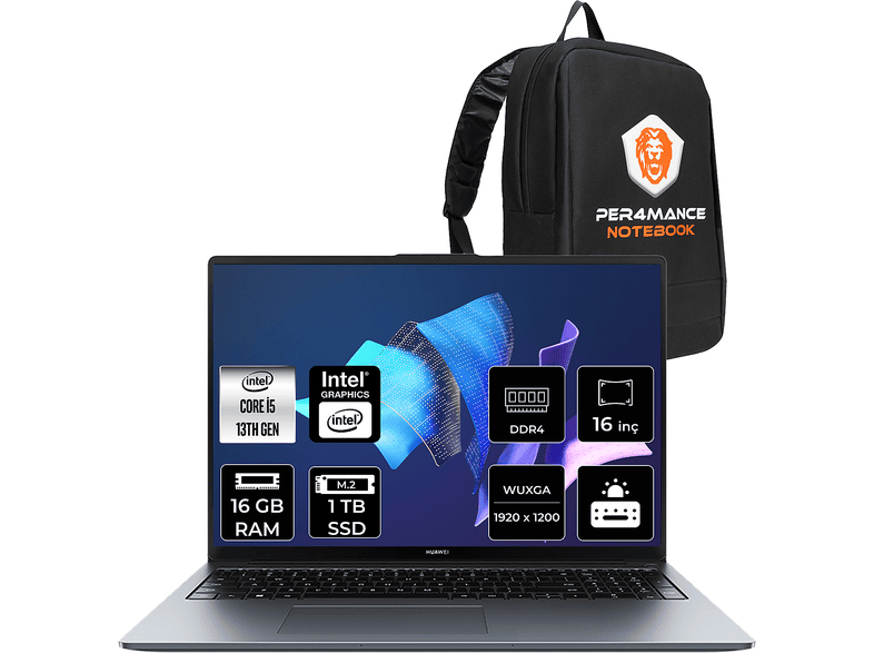 HUAWEI MB D16 FHD+ 53014QHRP303 Intel Core i5-13420H 16 GB RAM 1 TB SSD 16 inç FreeDOS Laptop+Çanta Gri