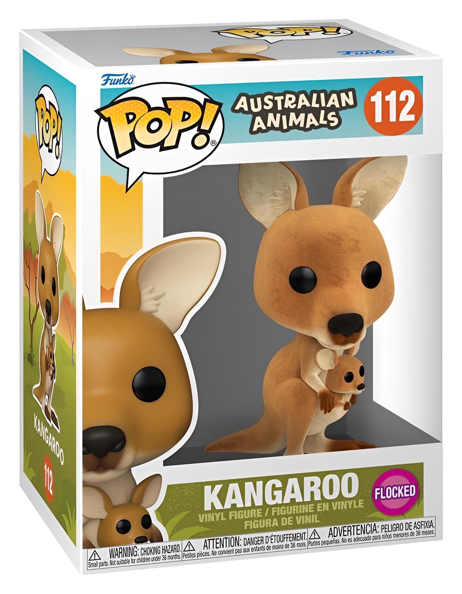 Eine Funko Pop Känguru Vinylfigur mit einem Baby im Beutel, in einer Sichtverpackung.