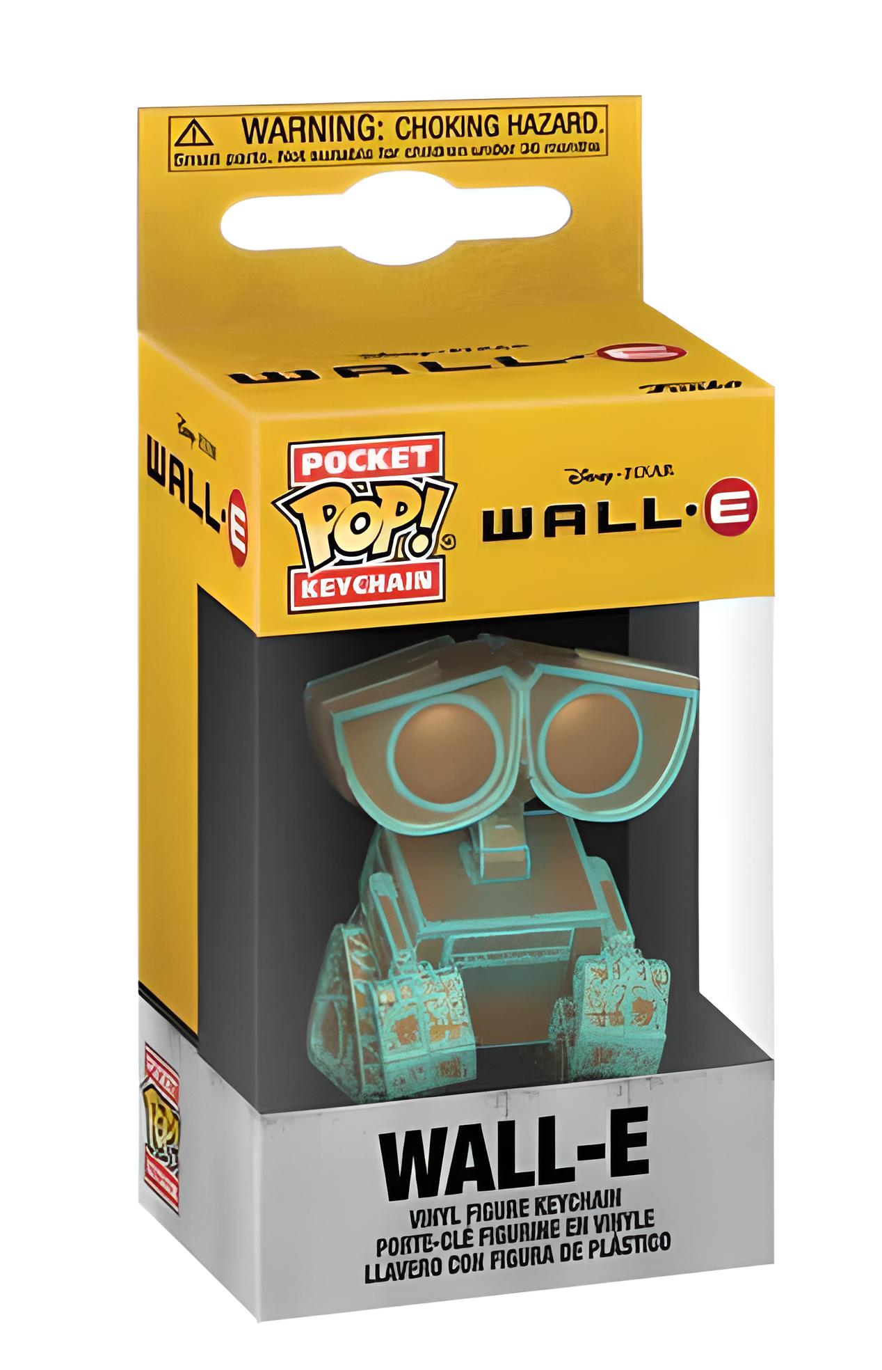 Eine Wall-E Pocket Pop! Keychain in gelber Box.