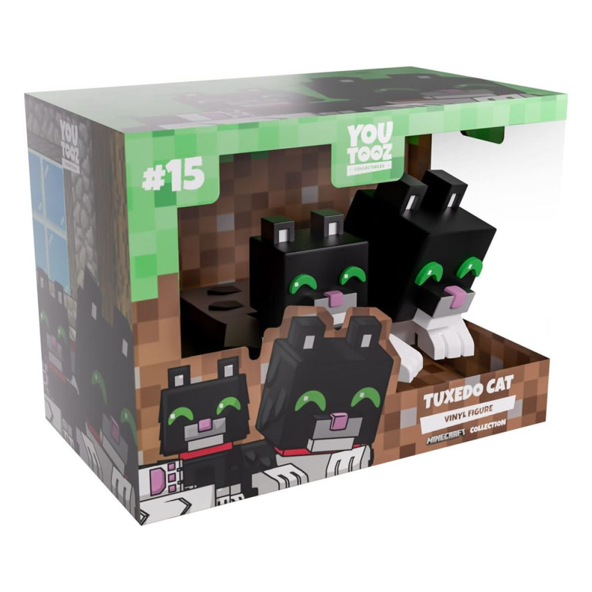 Minecraft Tuxedo Cat Vinylfigur von Youtooz in dekorativer Box.