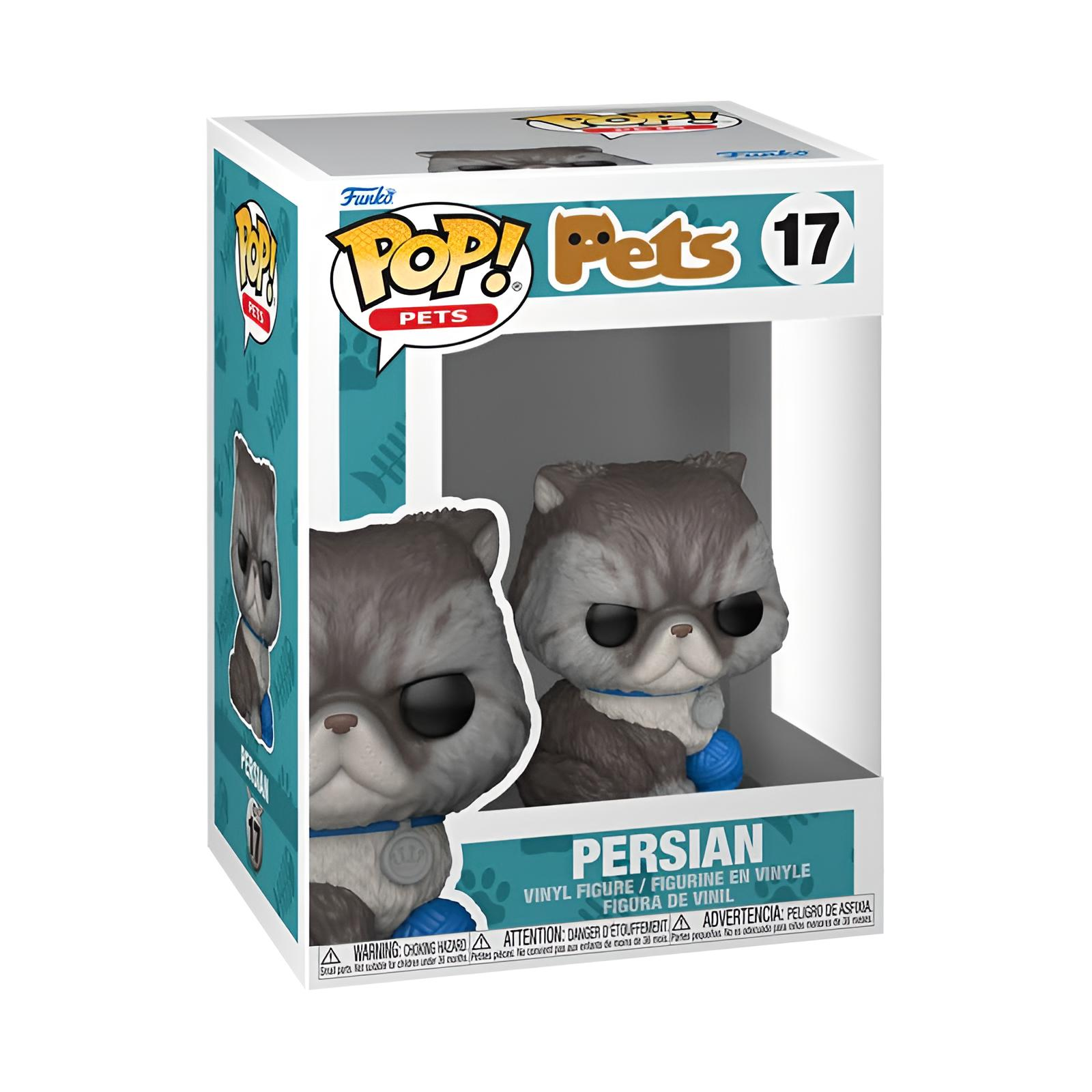 Figura de vinilo Pop! Pets n.º 17 de un gato persa gris en su caja.