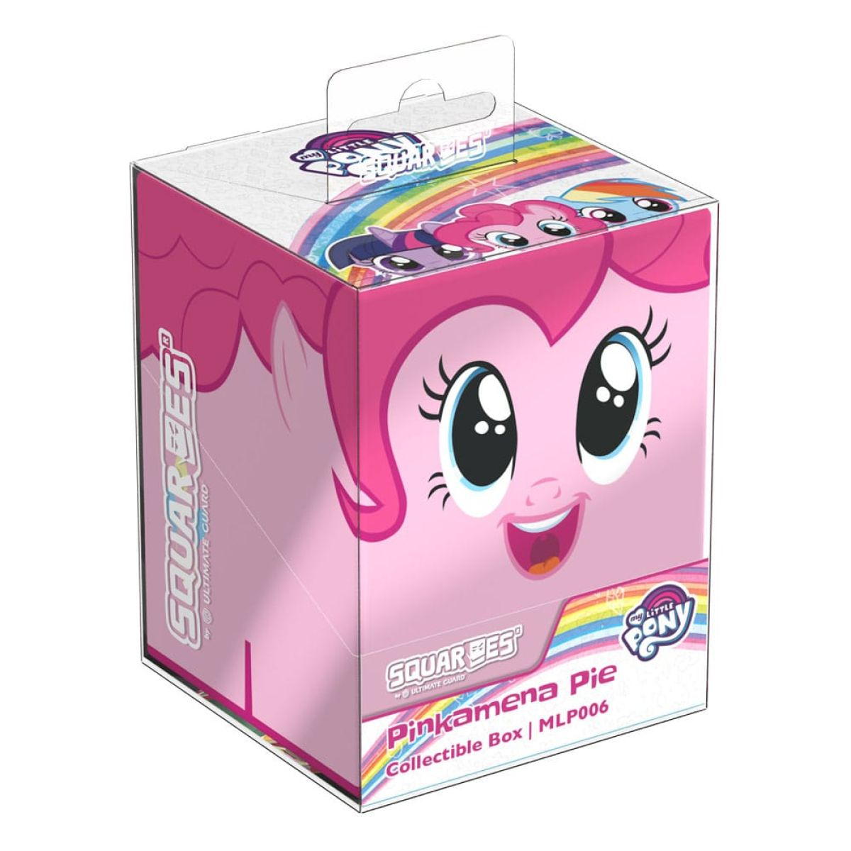 Boîte de collection rose My Little Pony avec le visage de Pinkie Pie et des accents arc-en-ciel.