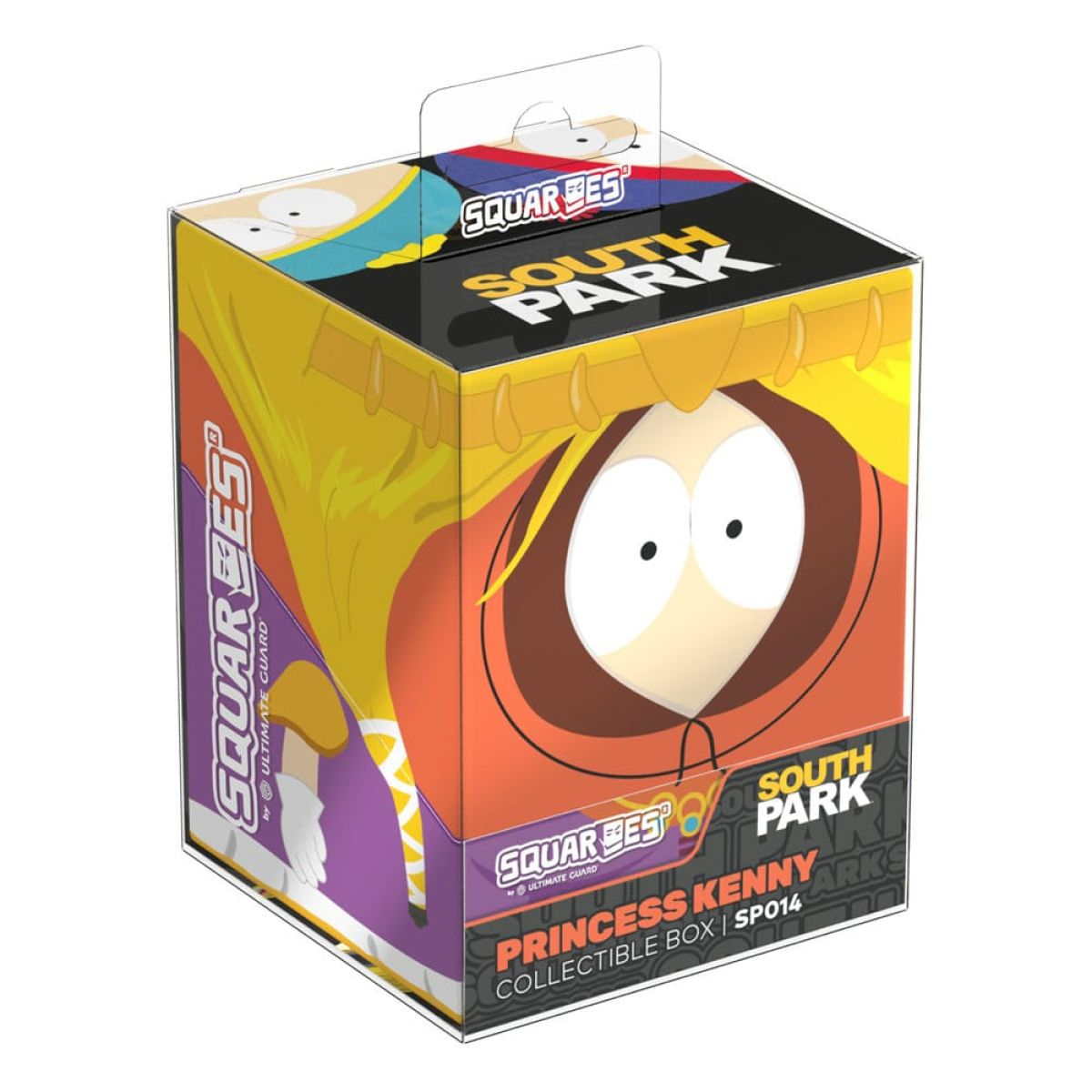 Eine South Park Princess Kenny Sammelbox in Orange und Gelb mit Charaktergrafik und Logos auf weißem Hintergrund.