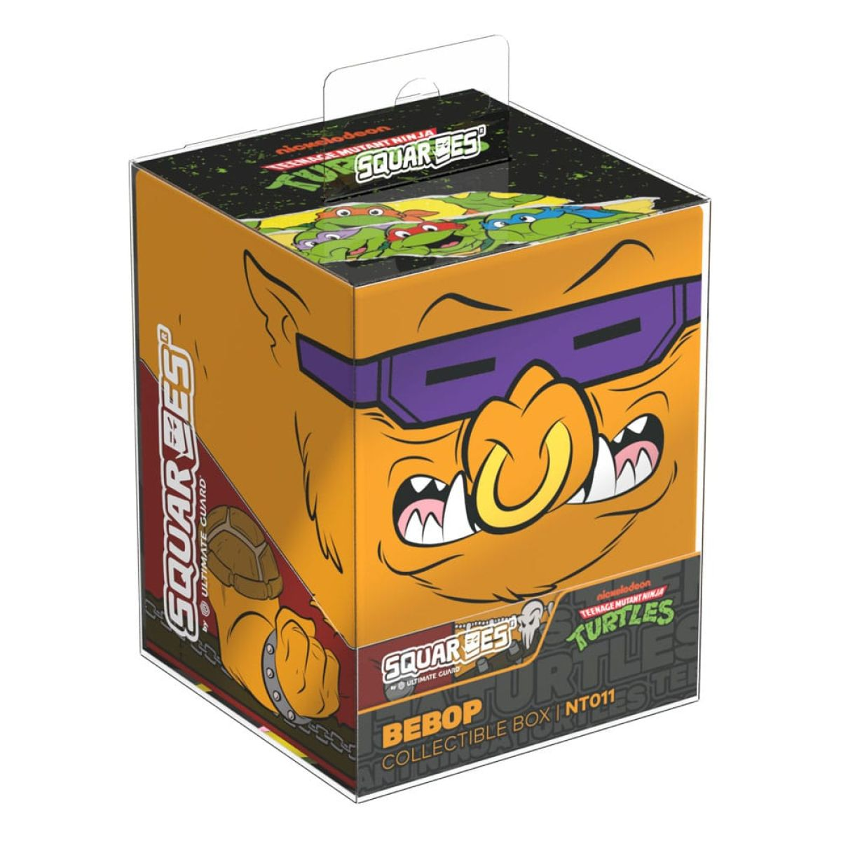 Boîte de figurines de collection avec graphismes de Bebop et détails de tortue.