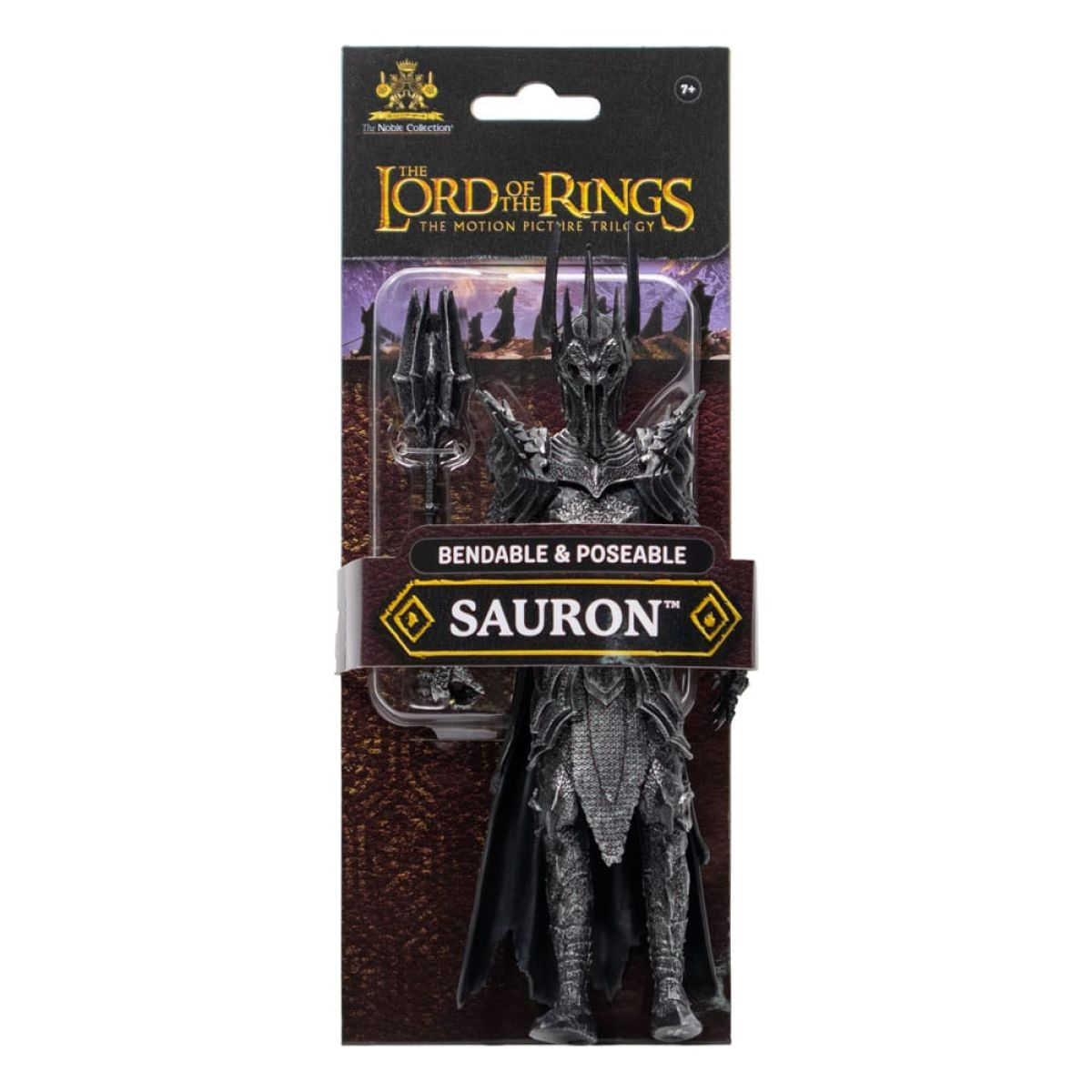 Figura de acción articulada de Sauron de El Señor de los Anillos en su empaque con maza.