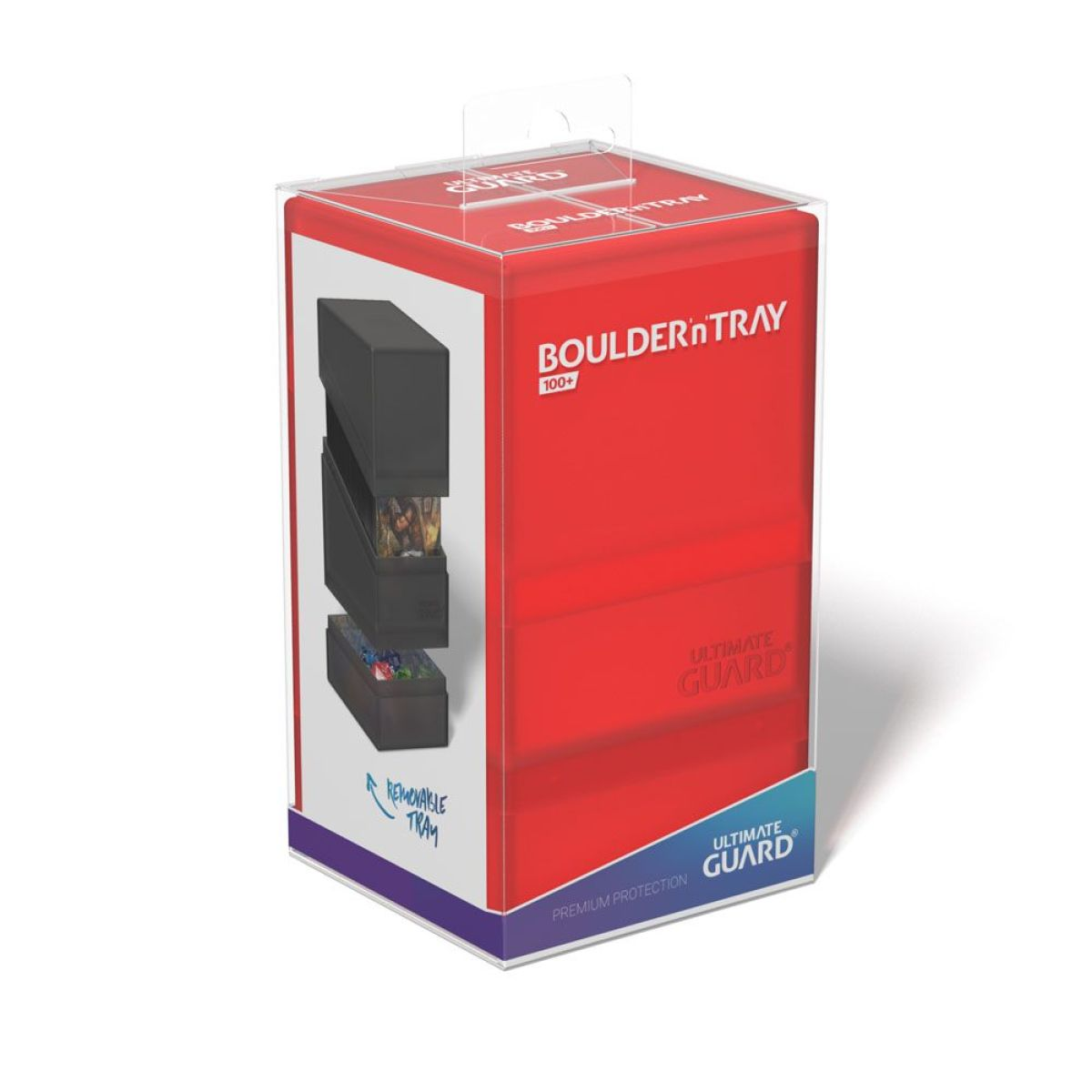 Boîte de deck rouge Boulder'n'Tray 100+ dans un emballage transparent montrant des sections et accessoires.