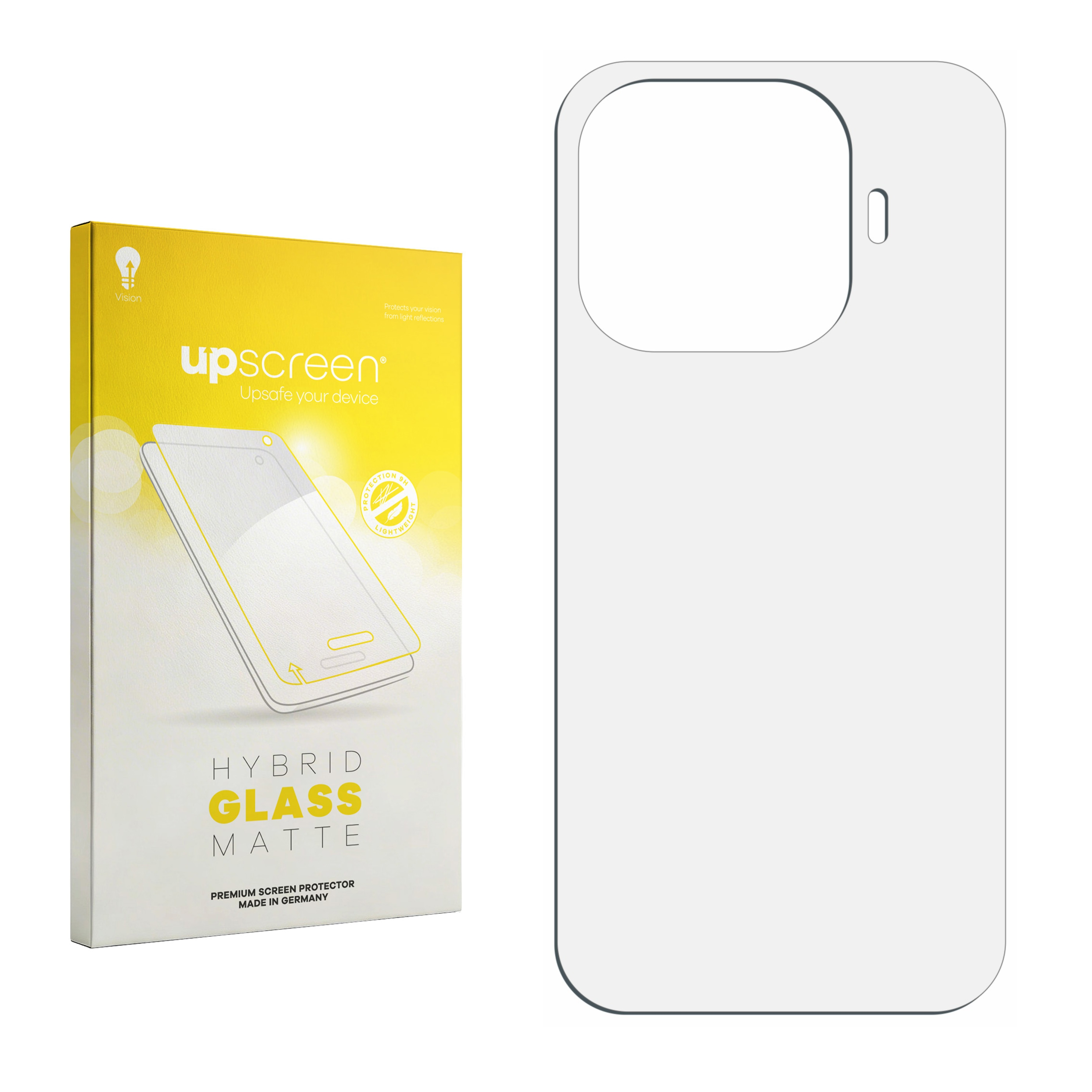 Upscreen Hybrid Glass Matte Displayschutzfolie mit Verpackung.