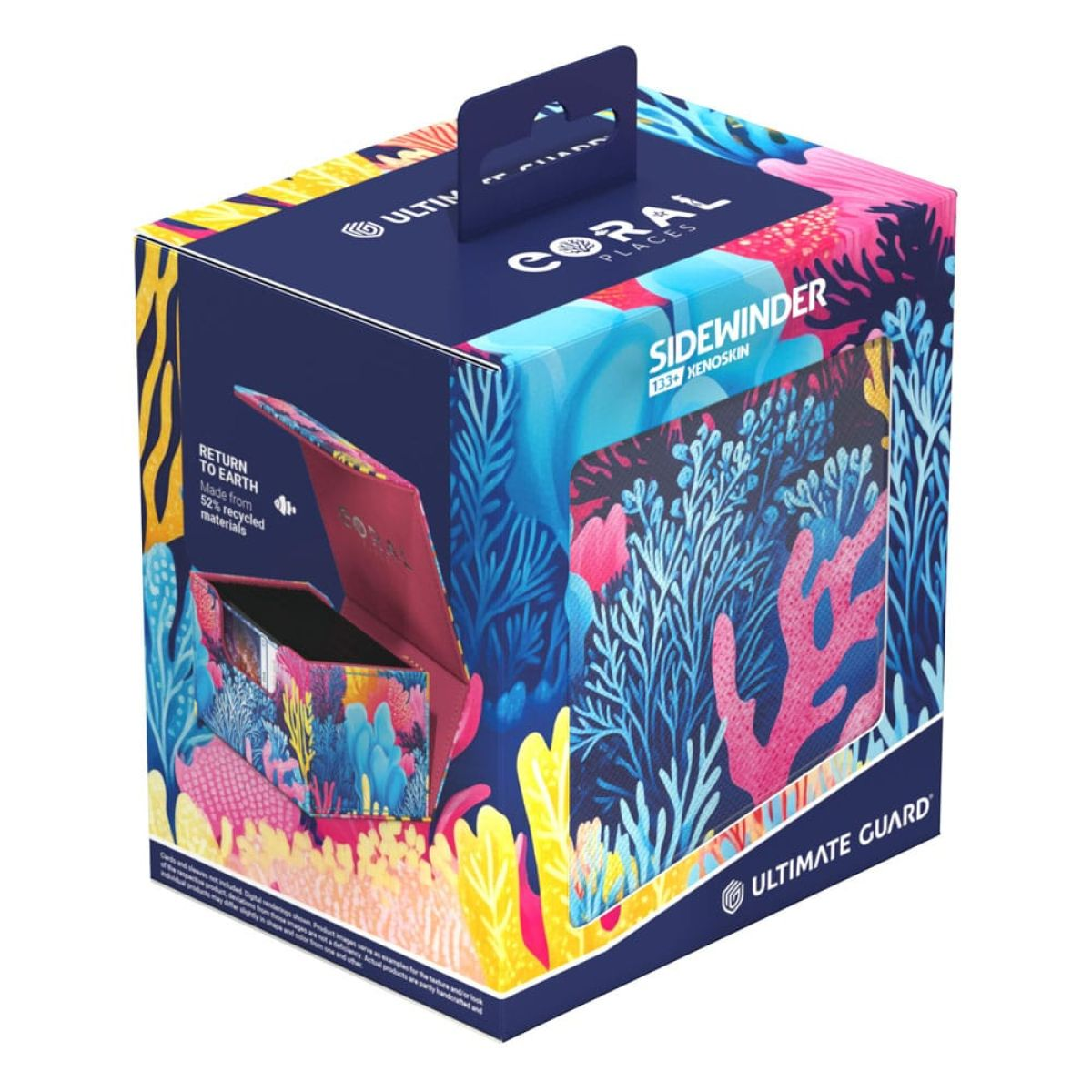 Blaue Ultimate Guard Sidewinder Box mit Korallenriffmuster.