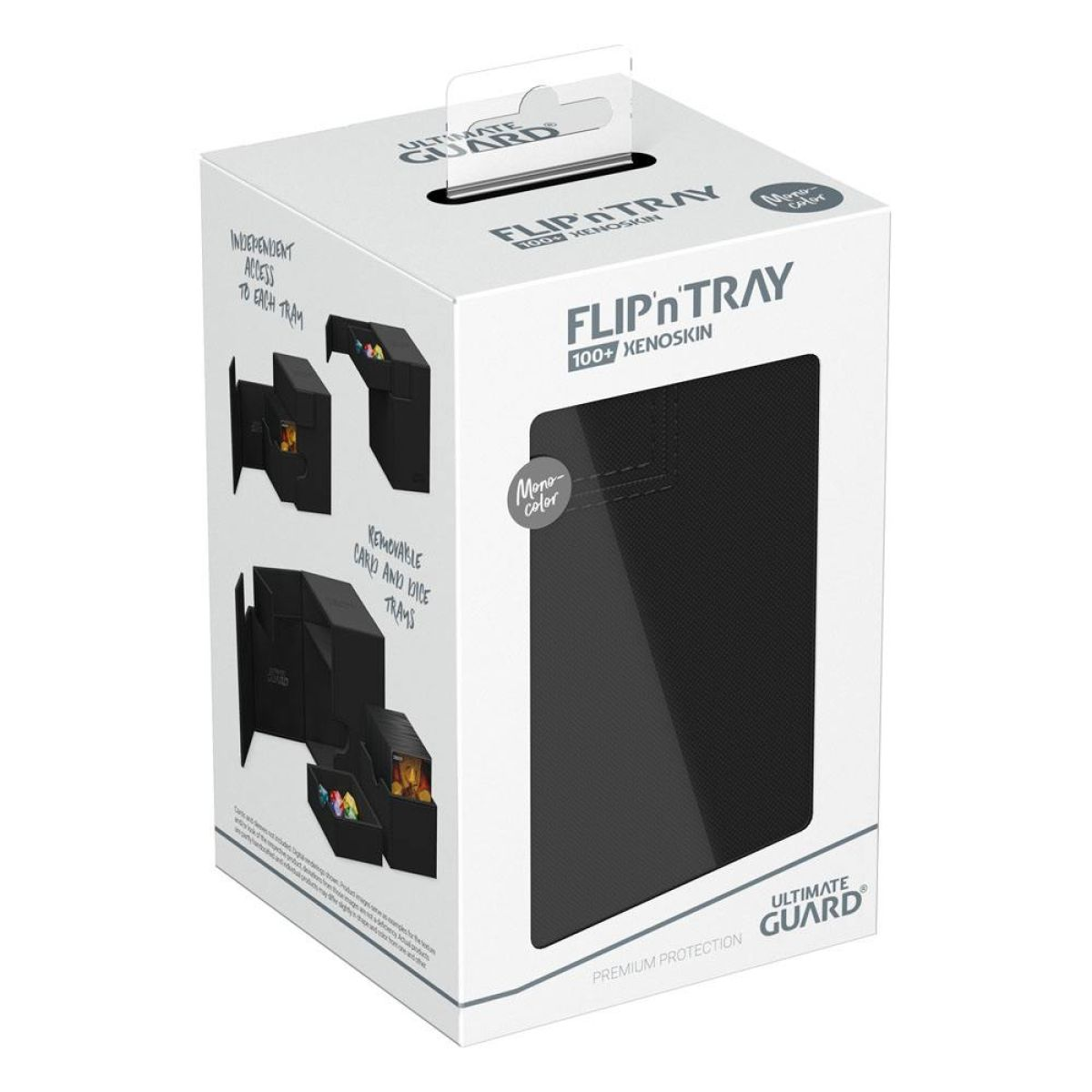Boîte de produit blanche et noire pour la boîte de cartes Ultimate Guard Flip'n'Tray 100+ Xenoskin.