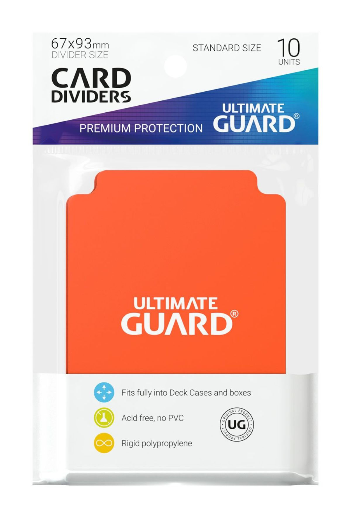 Paquet de 10 séparateurs de cartes orange Ultimate Guard de taille standard.