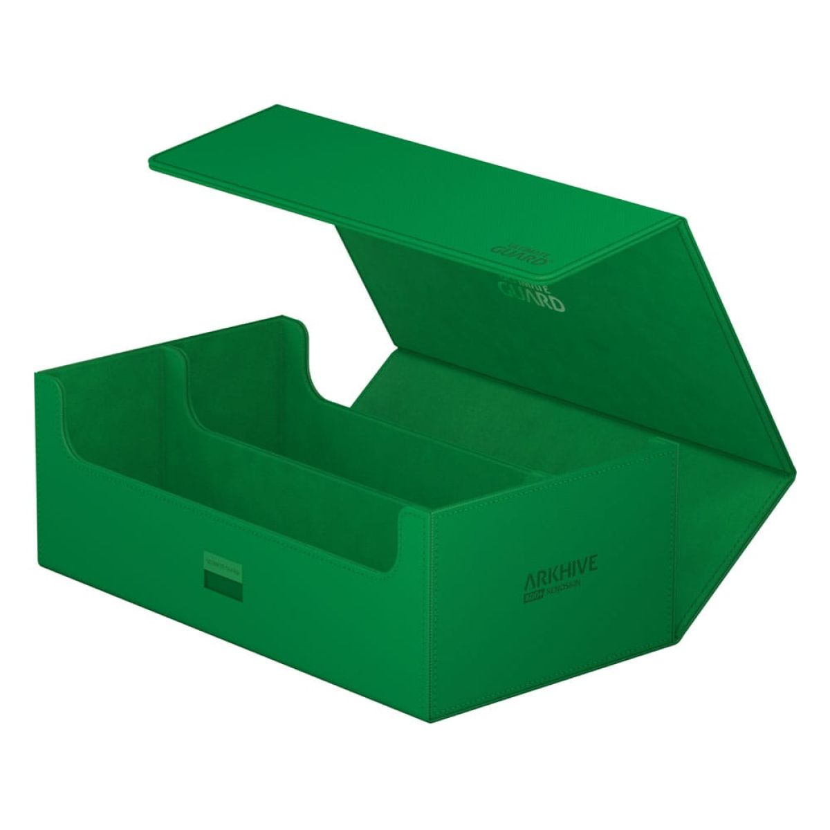 Boîte à cartes verte ouverte avec le texte Arkhive Xenoskin imprimé.