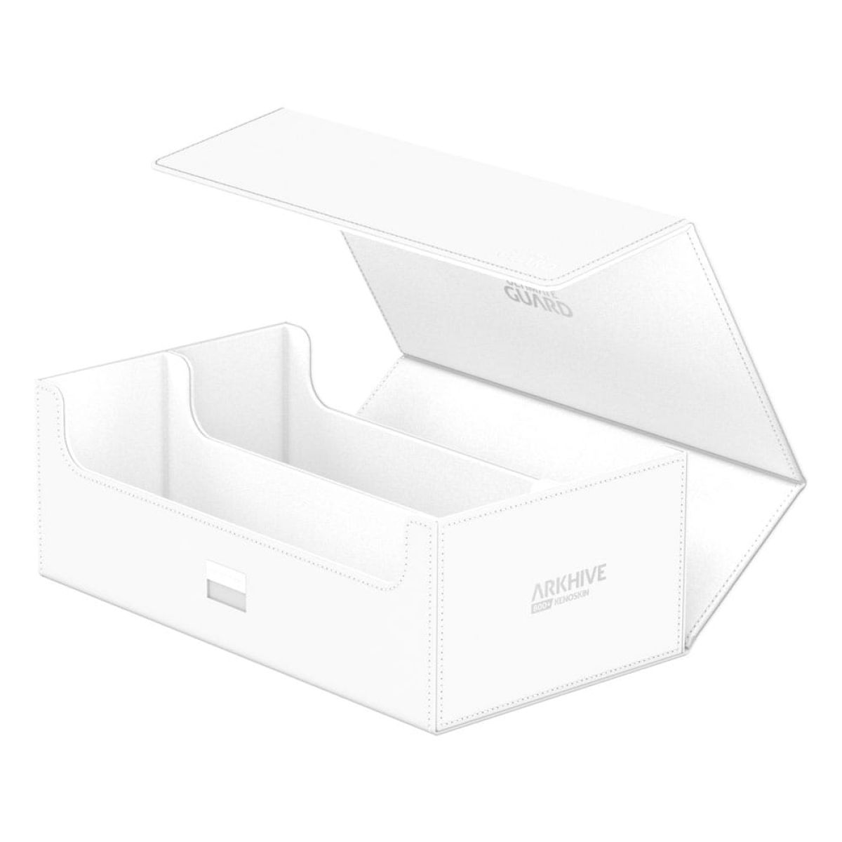 Une boîte de deck blanche Arkhive 800+ Xenoskin avec un couvercle ouvert sur fond blanc.